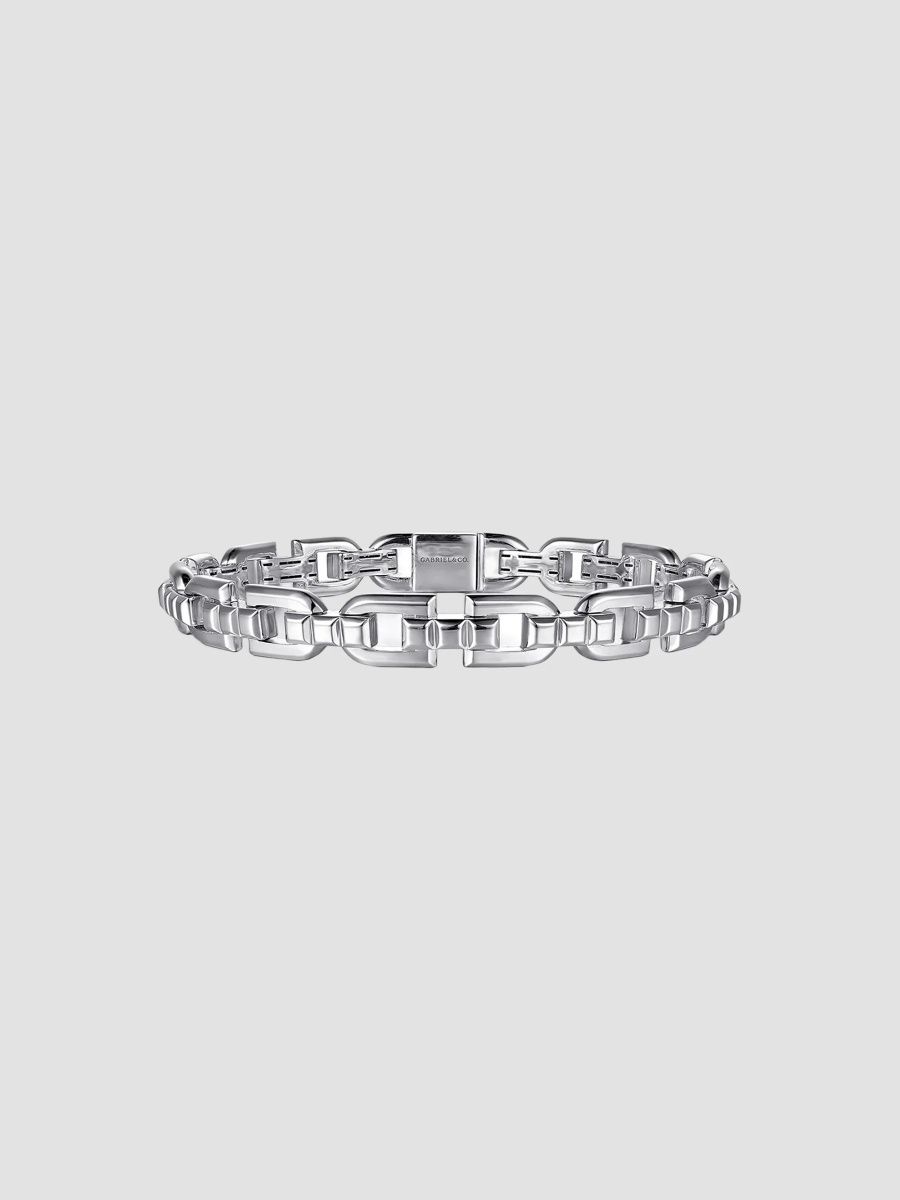 Gabriel & Co Men's Geo Sterling Silver Link Chain Bracelet - Silver - Size 8