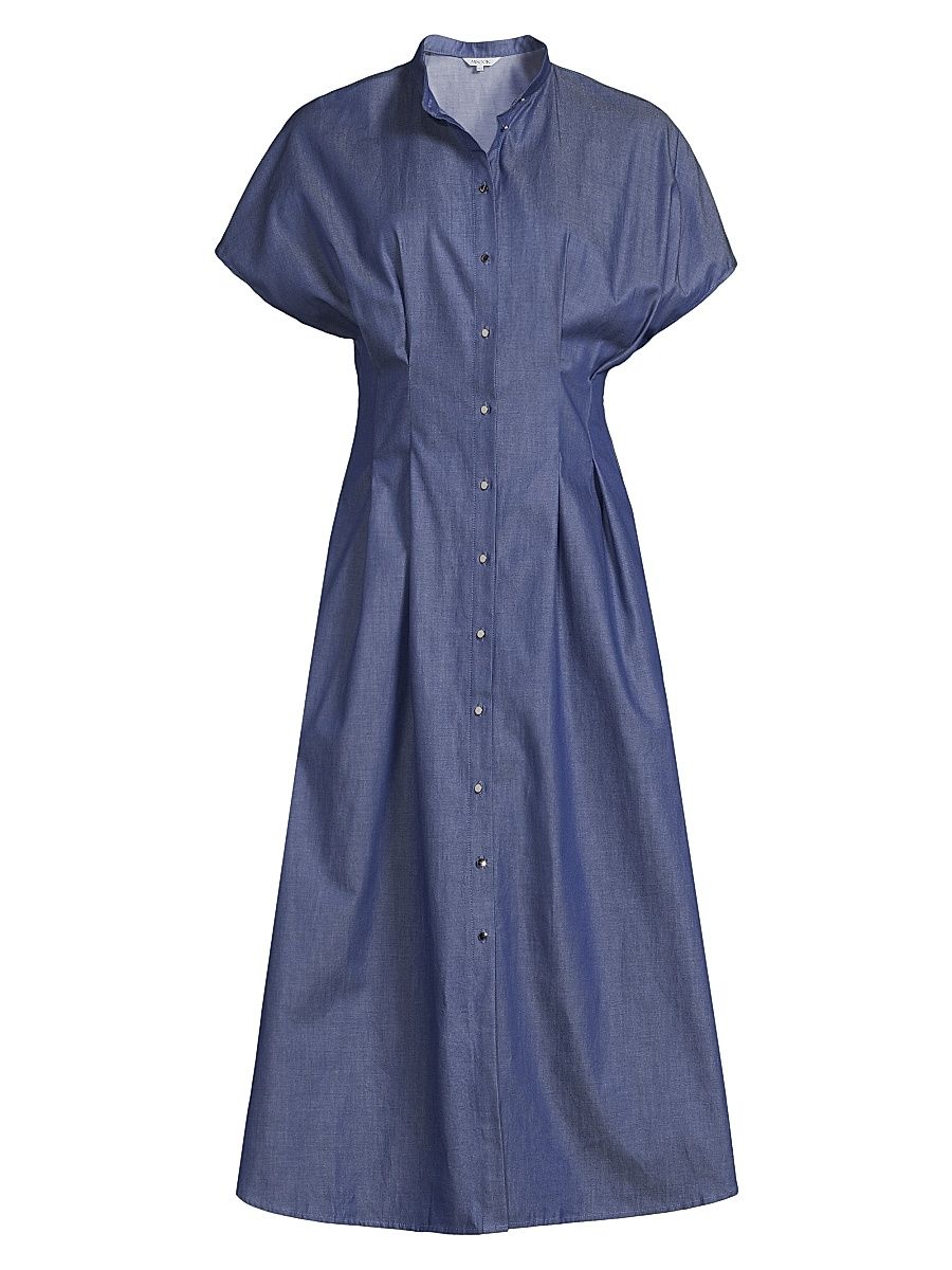 Women's Pleated Cotton Modern Fit & Flare Dress - Mazarine - Size Large