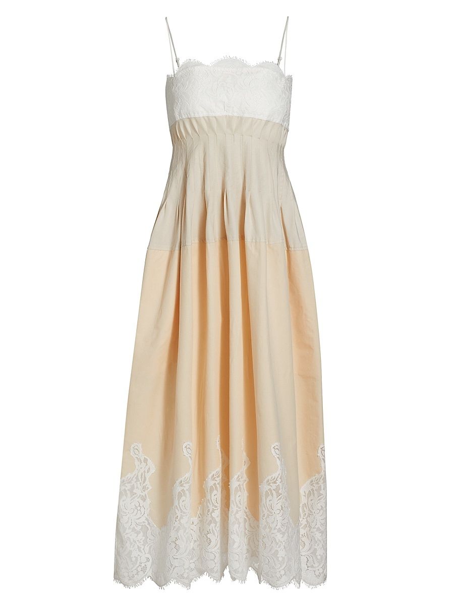 Women's Lilianna Poplin Lace Combo Midi-Dress - Cream Multi - Size 2