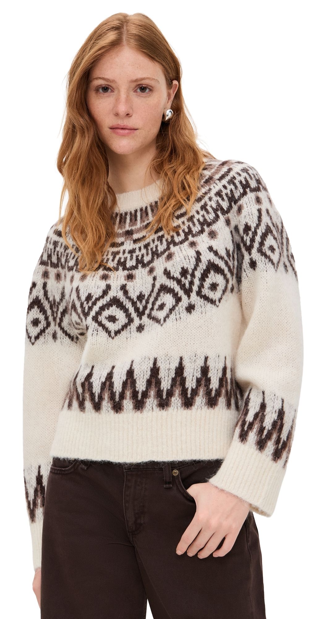 Madewell Fair Isle Boxy Sweater Brown Fair Isle XXL