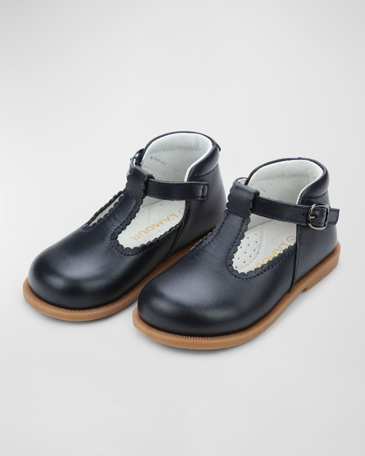 Girl & apos;s Louise Scalloped Leather T-Strap Mary Jane Flats, Baby/Toddler