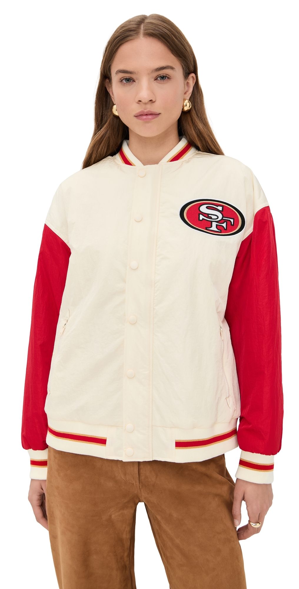 Terez 49ers Colorblock Bomber Jacket 49ers Sugar Swizzle/Red XL