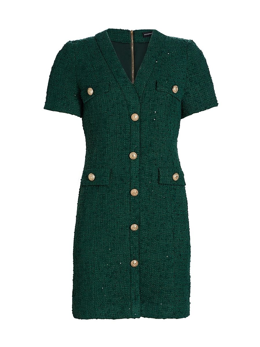 Women's Anne Tweed V-Neck Minidress - Forest - Size Small