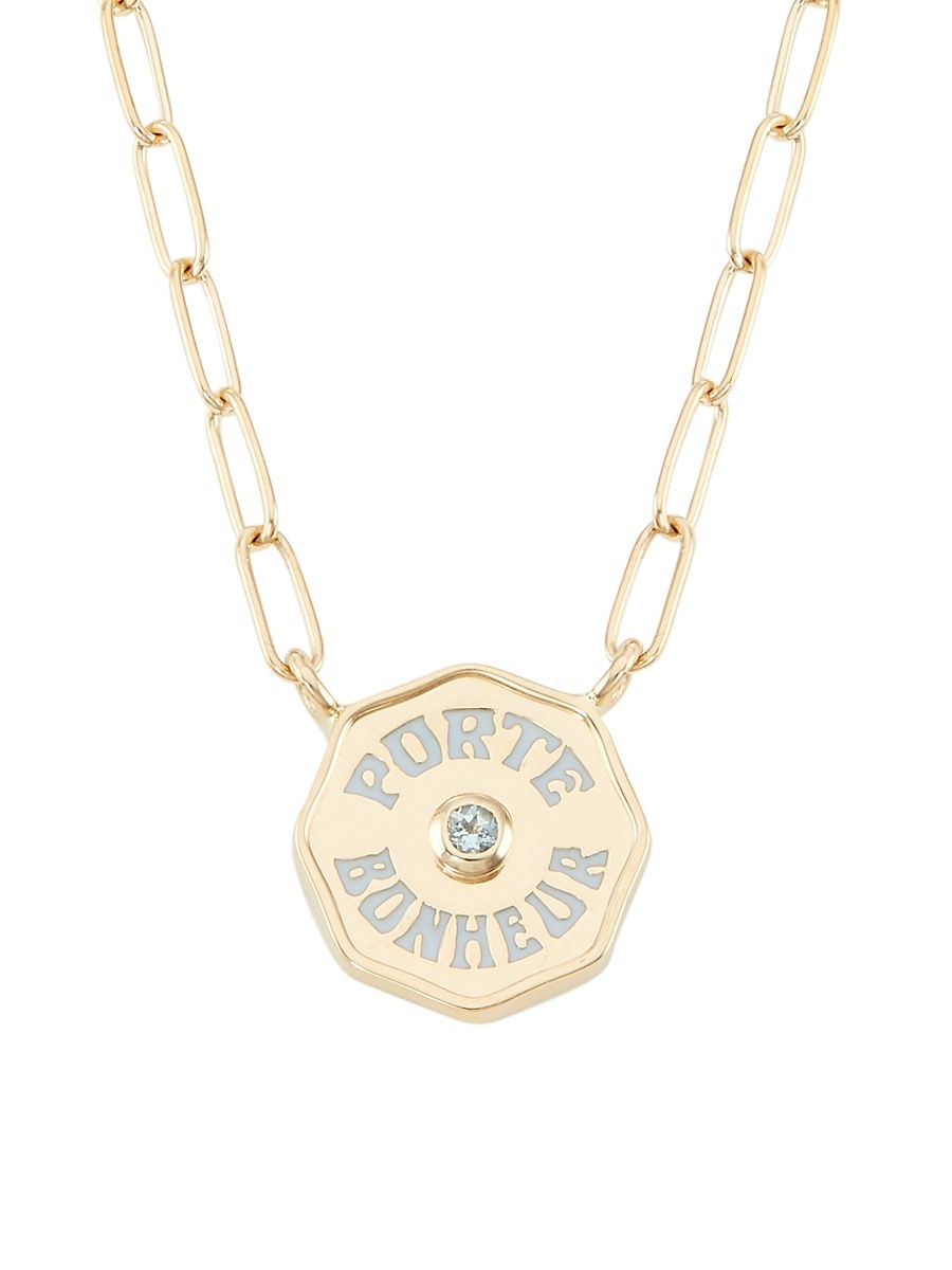 Women's Je Porte Bonheur 14K Yellow Gold & Aquamarine Paper Clip Chain Necklace - Aquamarine