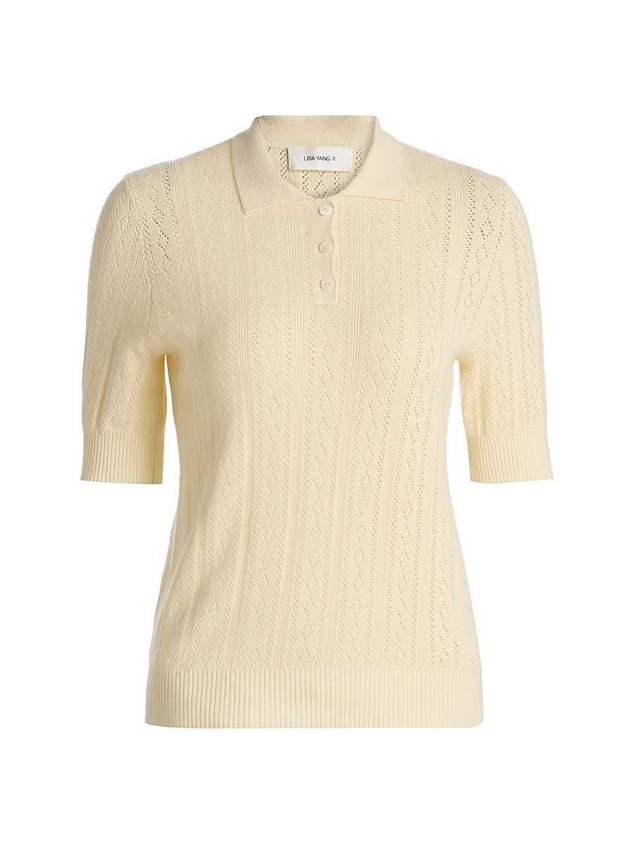 Women's Cristine Pointelle-Knit Cotton-Cashmere Polo Sweater - Limone - Size Medium