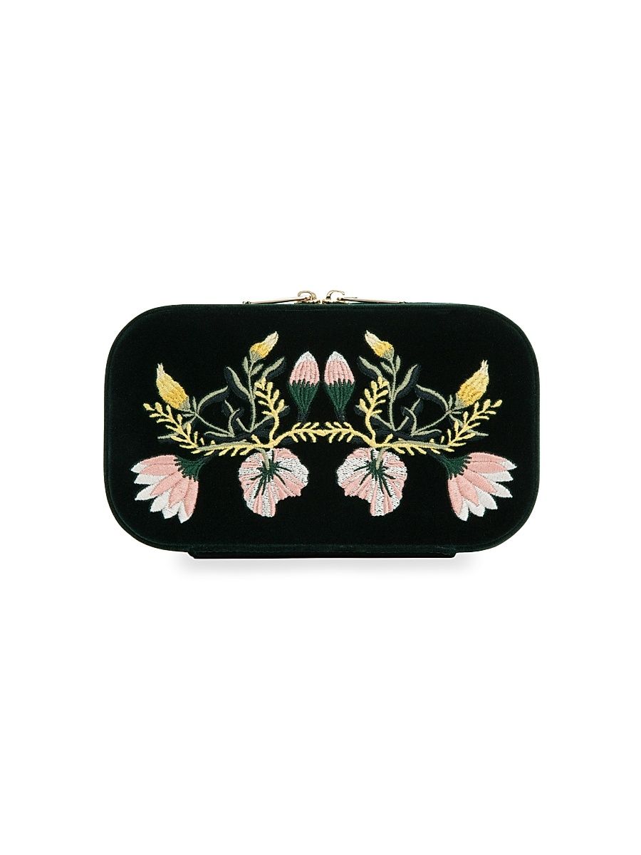 Zoe Embroidered Travel Zip Case - Forest Green