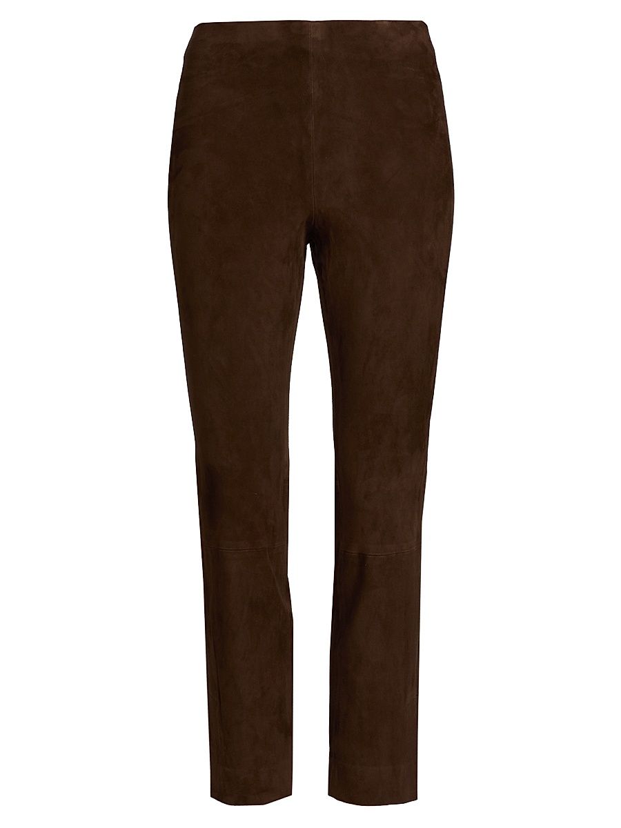 Women's Suede Split-Hem Crop Pants - Chocolate - Size XXS