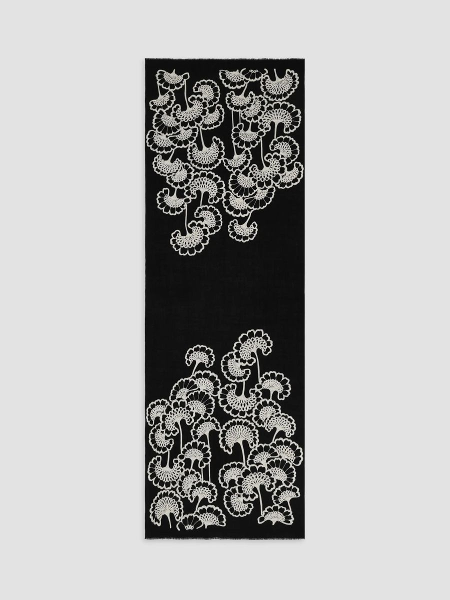 Janavi Women's Embroidered Merino Wool Scarf - Black