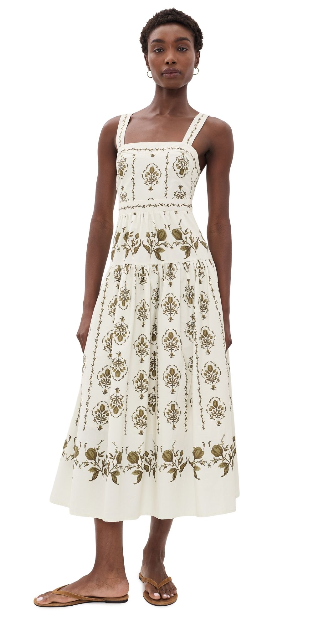 Moon River Drop-Waist Midi Dress Beige Multi XS