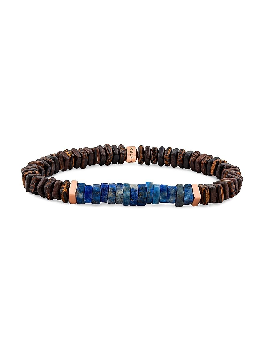 Men's Legno Wood & Lapis Lazuli Beaded Bracelet - Lapis - Size Medium
