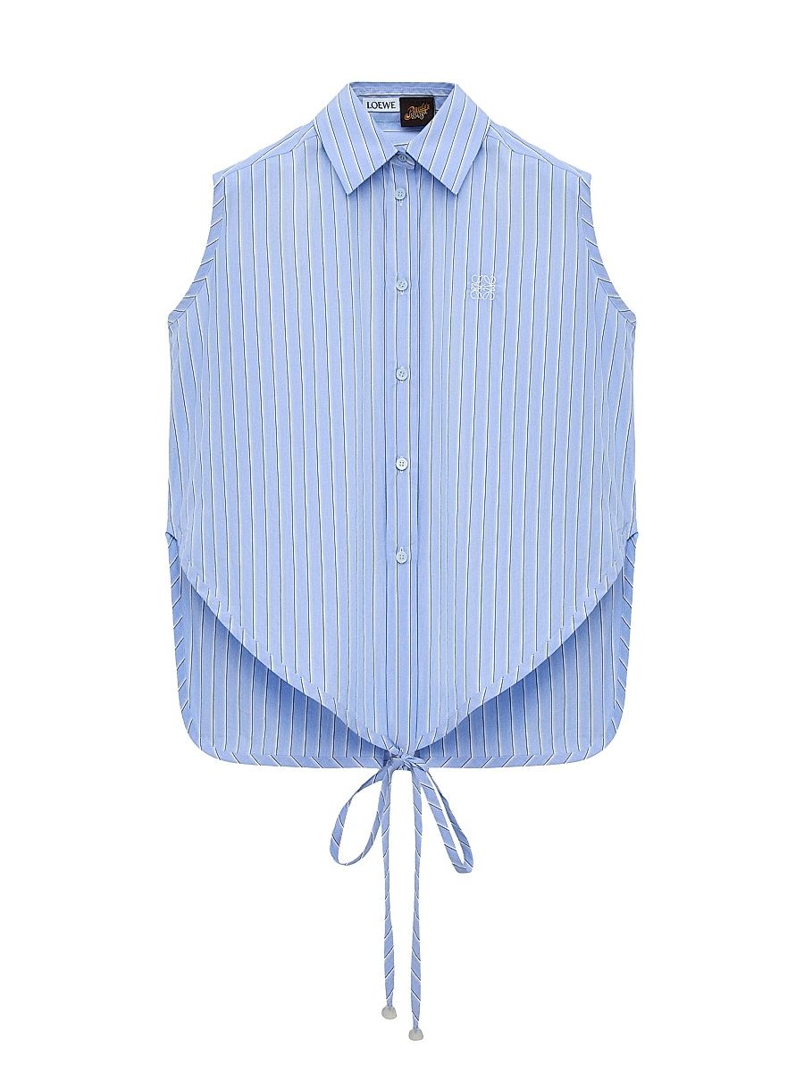 Women's LOEWE x Paula's Ibiza Pinstrip Cotton Sleeveless Shirt - Blue Multi Color - Size 0