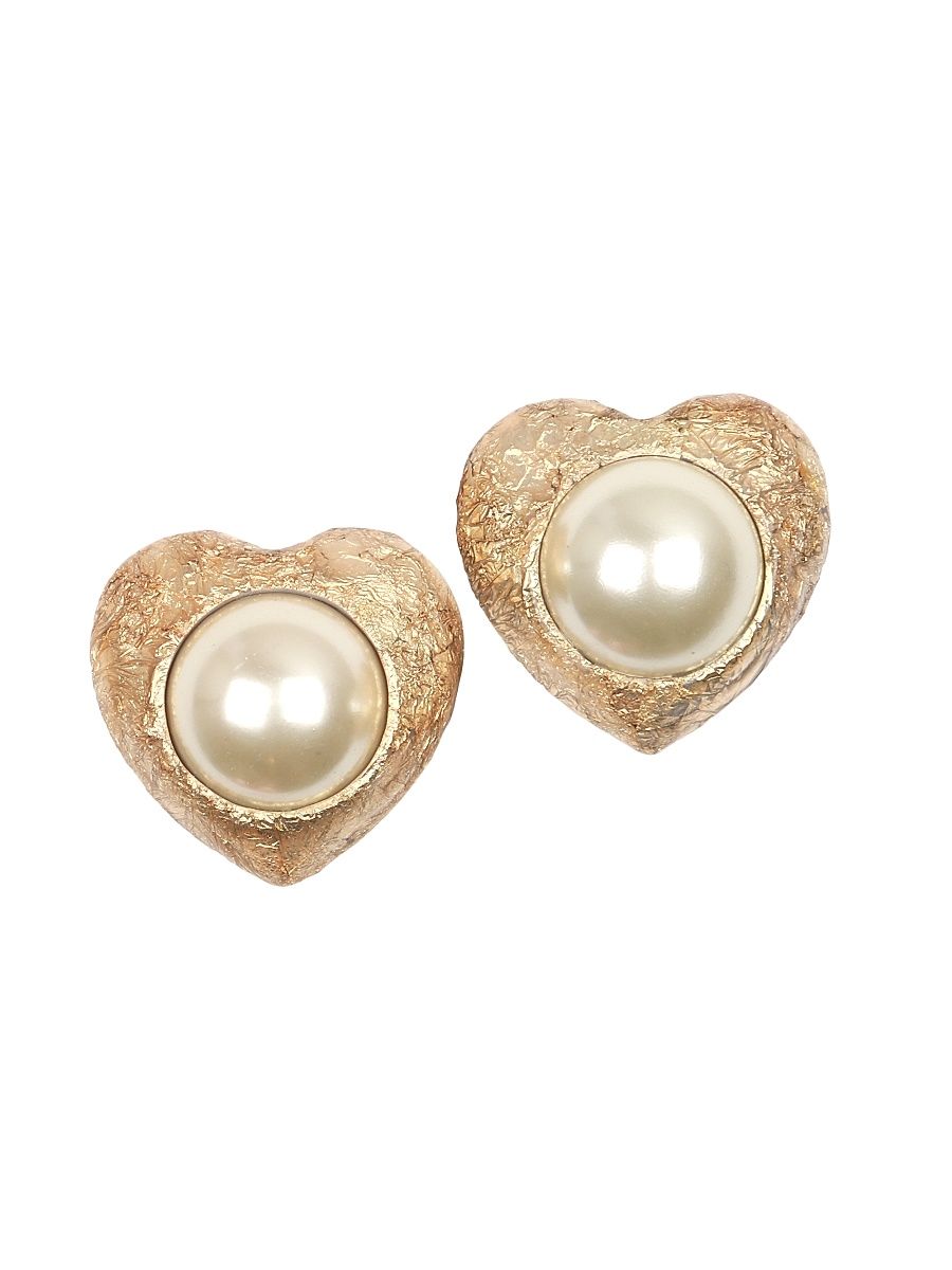 Women's Aya Mixed-Media Heart Clip-On Stud Earrings - Yellow Gold