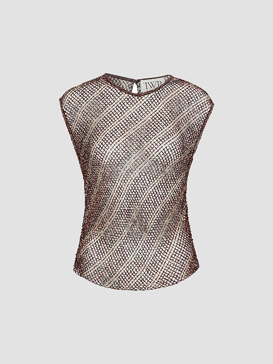 Women's Beaded Net Tank - Sable Chicory Coffee - Size Medium