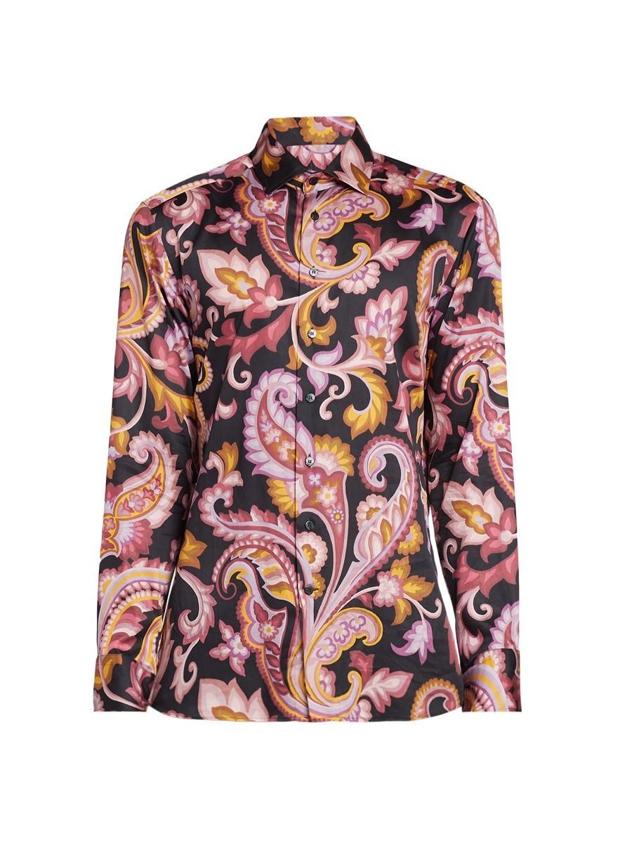 Etro Men's Paisley Cotton Button-Front Shirt - Printed Black Base - Size 15.5