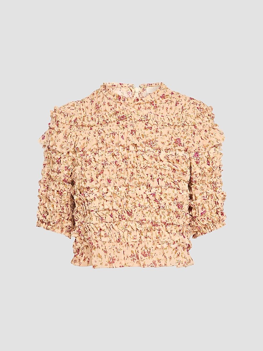 Women's Mabel Floral Ruffle Silk Top - Blush Mille Fleur - Size 16