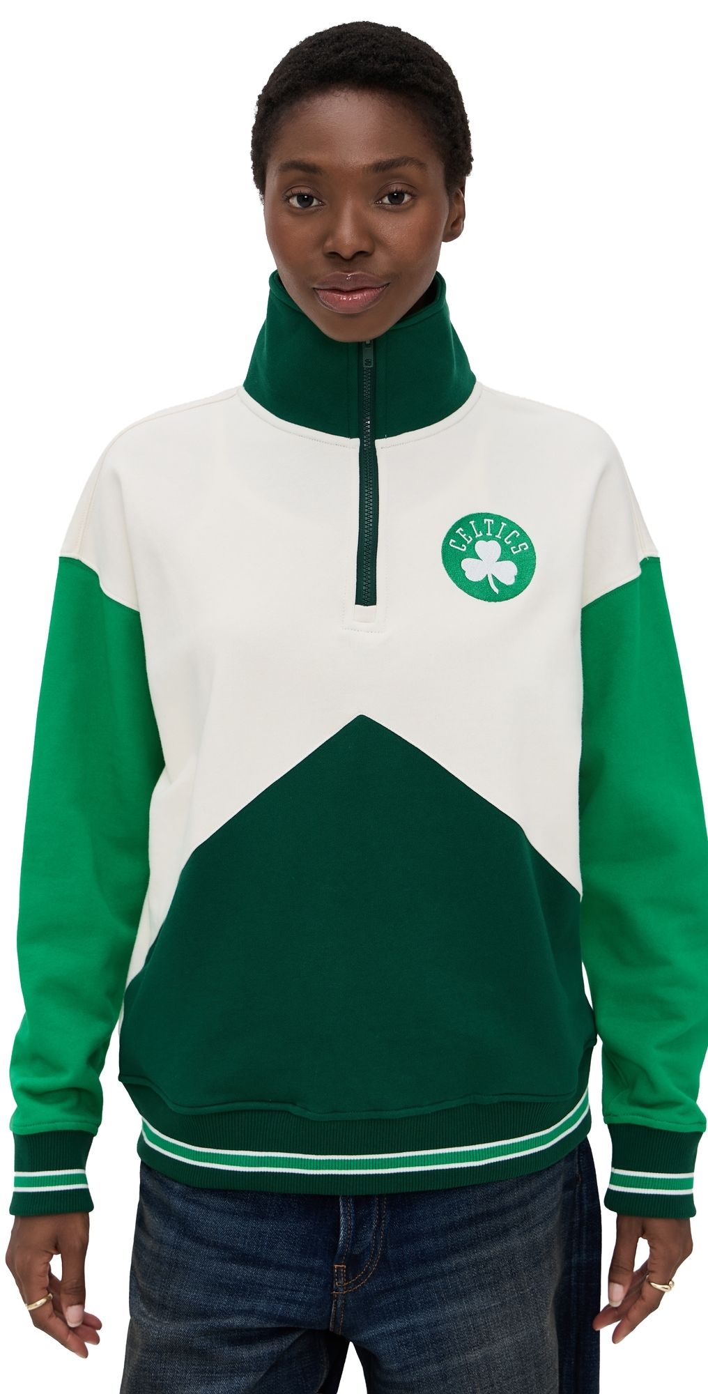 Terez Colorblock Quarter Zip Celtics Team Colors XS