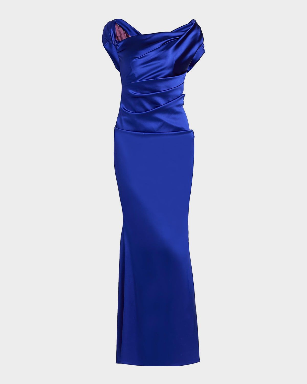 Asymmetric Draped Satin Gown