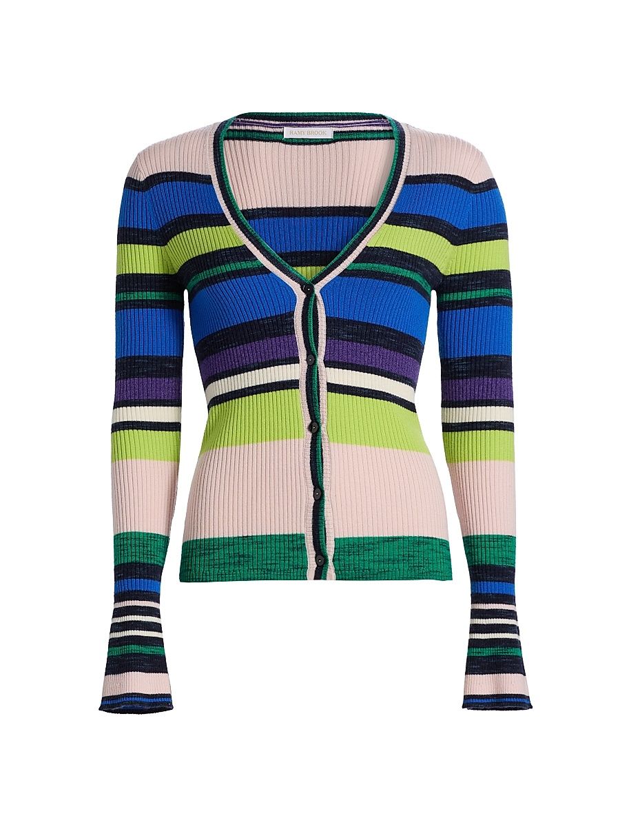 Women's Emma Merino Wool Cardigan - Ultramarine Stripe - Size XL