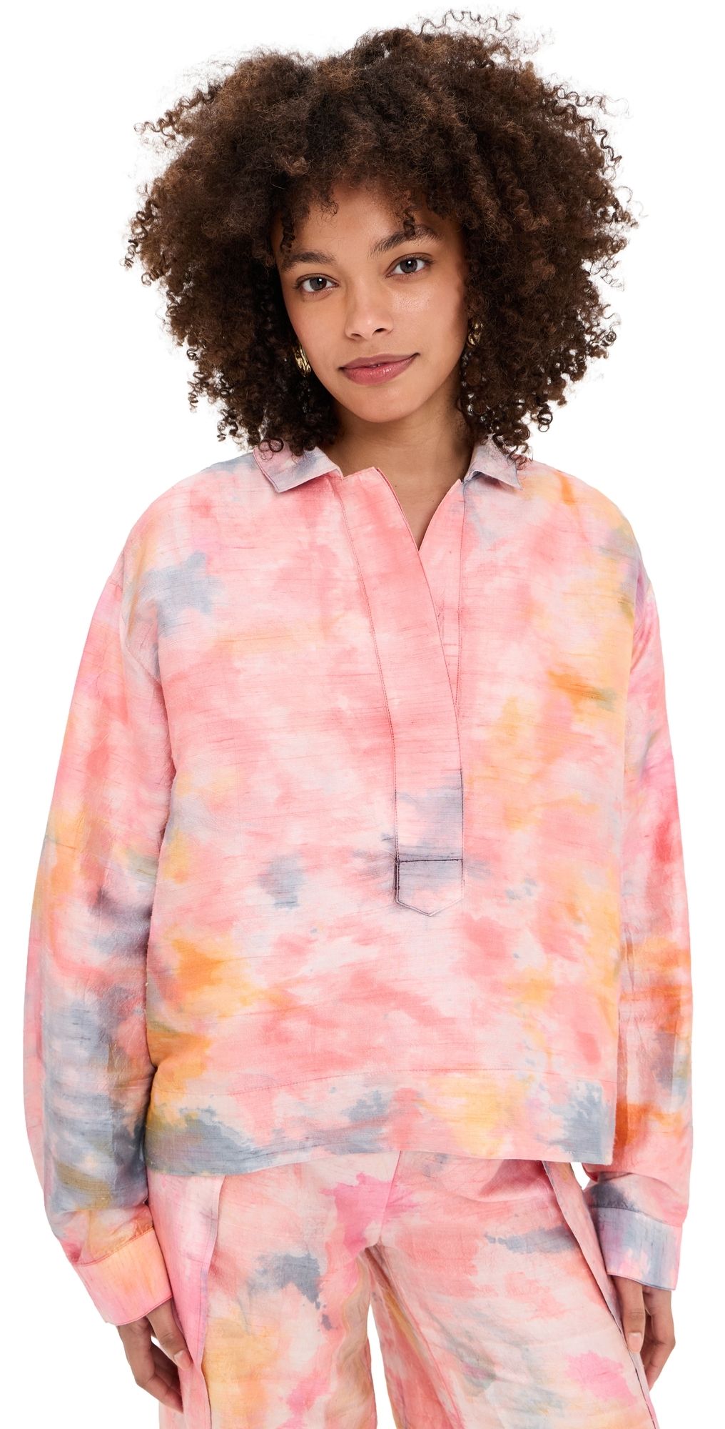 Coniglio Palm Beach Mirasol Silk Dupioni Blouse Tropical Storm Hand Dye One Size