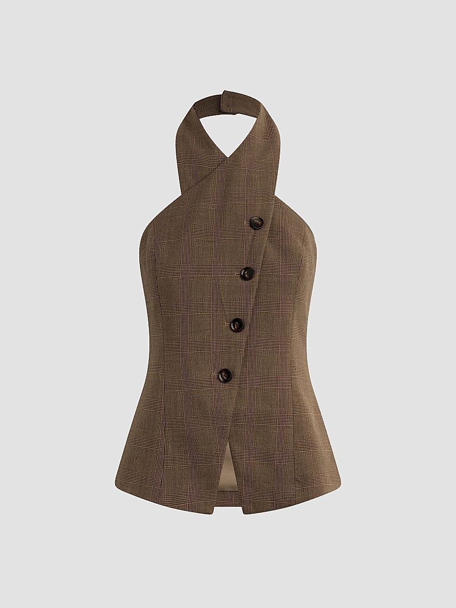 Women's The Crossover Glen Check Vest - Java Plaid - Size 0