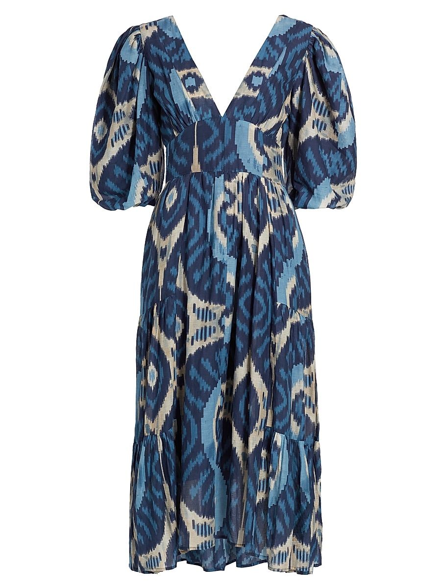 Women's Elise Printed Midi-Dress - Salome Navy Print - Size Small