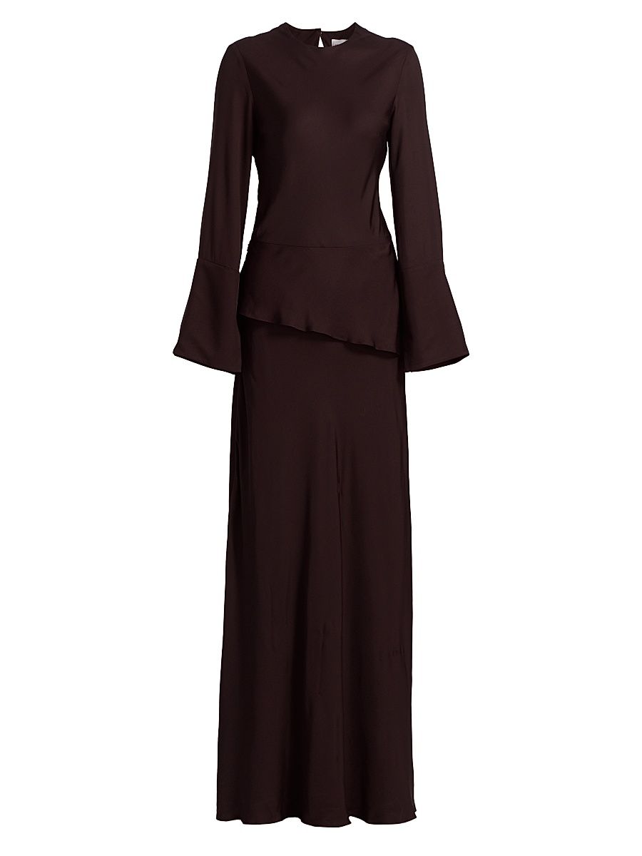 Women's Violet Layered Flare-Sleeve Gown - Espresso - Size 6