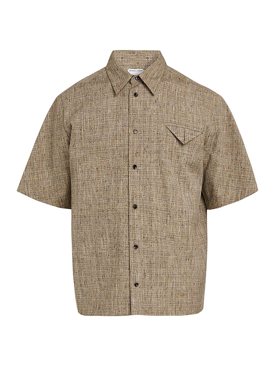 Men's Tweed Button-Front Shirt - Sahara Melange Multi - Size 38