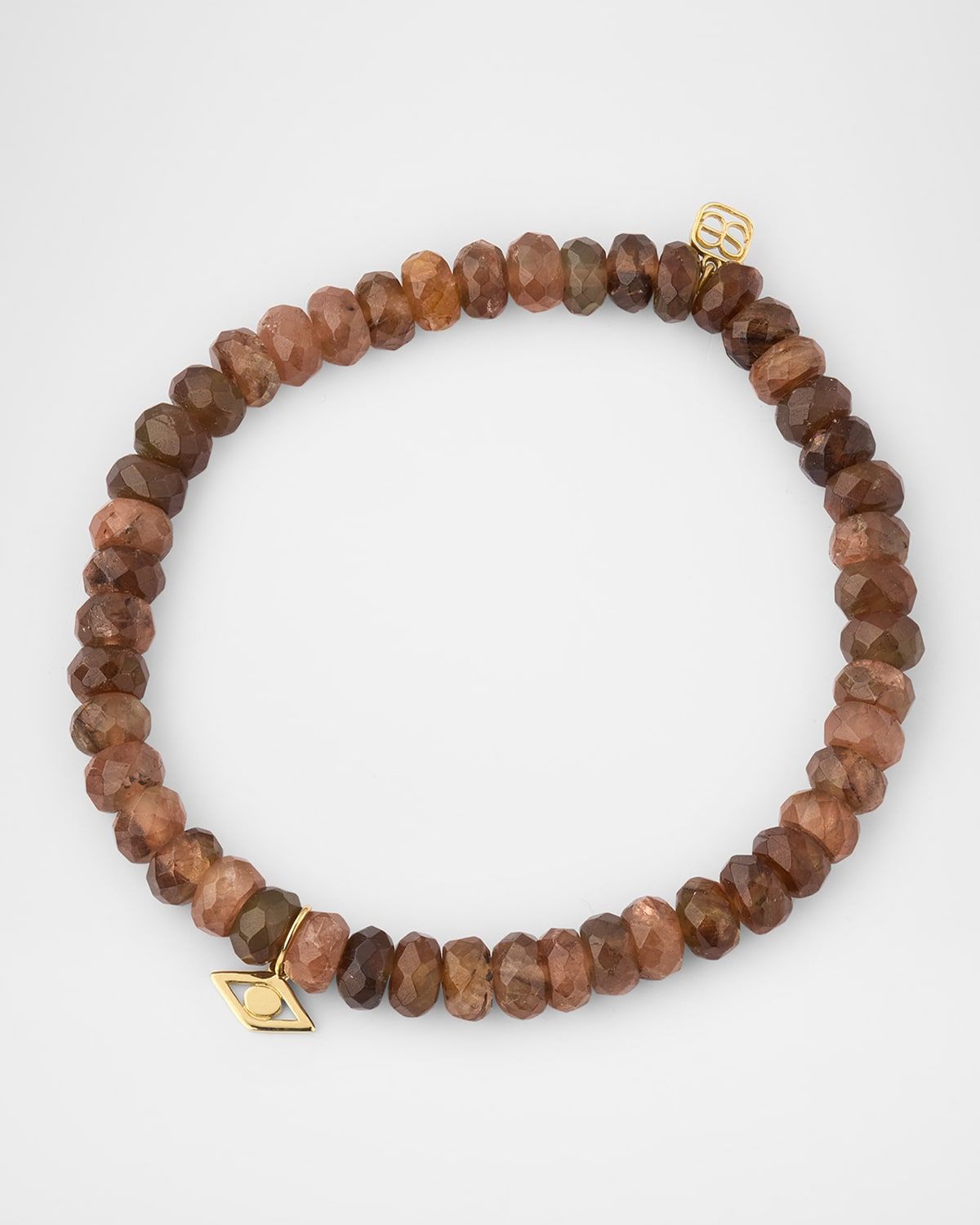 Tiny Pure Evil Eye Charm on Andalusite Faceted Rondelle Bead Bracelet