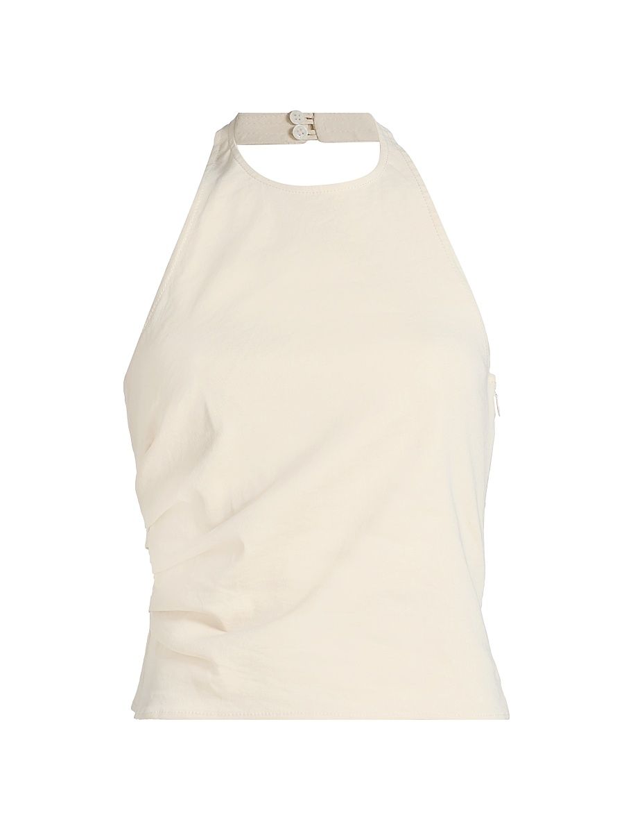 Women's Sylvie Linen-Blend Halterneck Top - Buttercream - Size 14