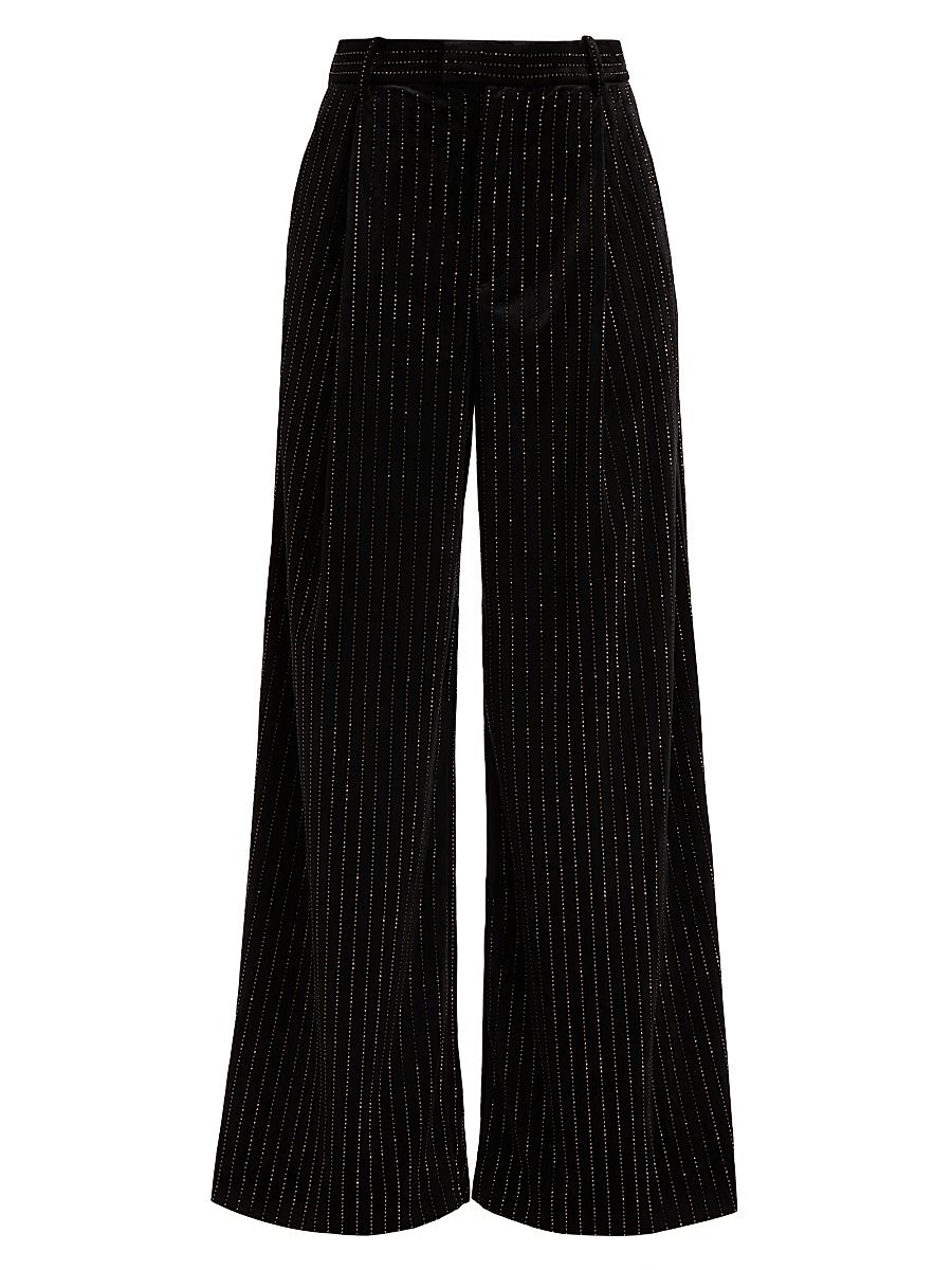 Women's Dayna Crystal-Pinstriped Wide-Leg Pants - Black With Topaz Crystals - Size Large