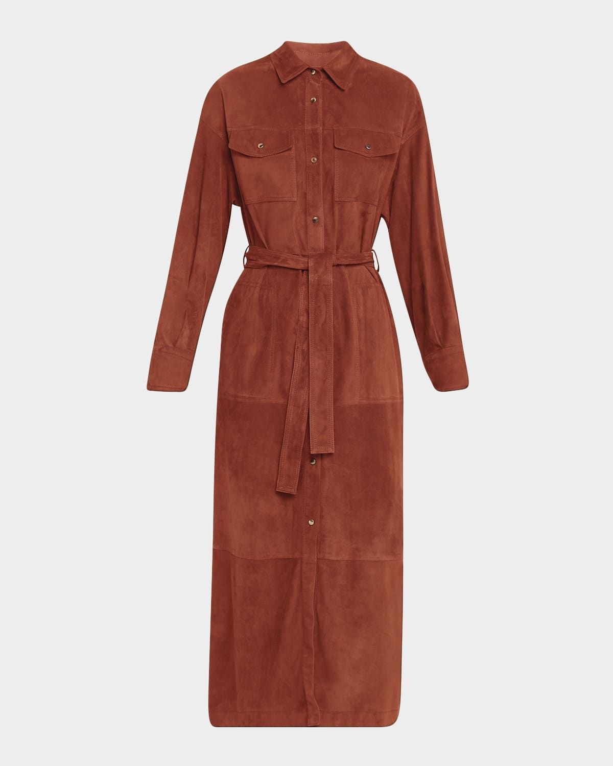 Suede Belted Midi Shirtdress