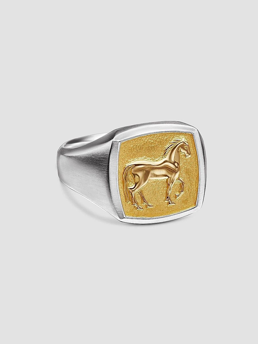 David Yurman Men's Petrvs Horse Pinky Ring in Sterling Silver and 18K Yellow Gold - Gold - Size 8