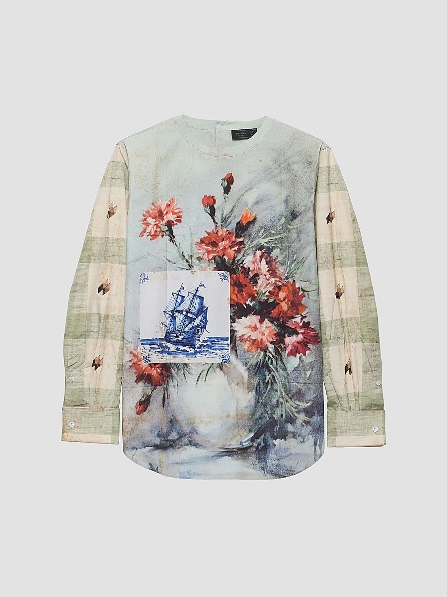 Men's Printed Cotton Shirt - Multicolored - Size 16