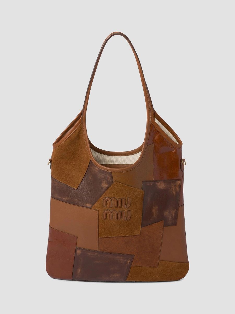 Miu Miu Women's Ivy Leather Patchwork Tote Bag - Brown