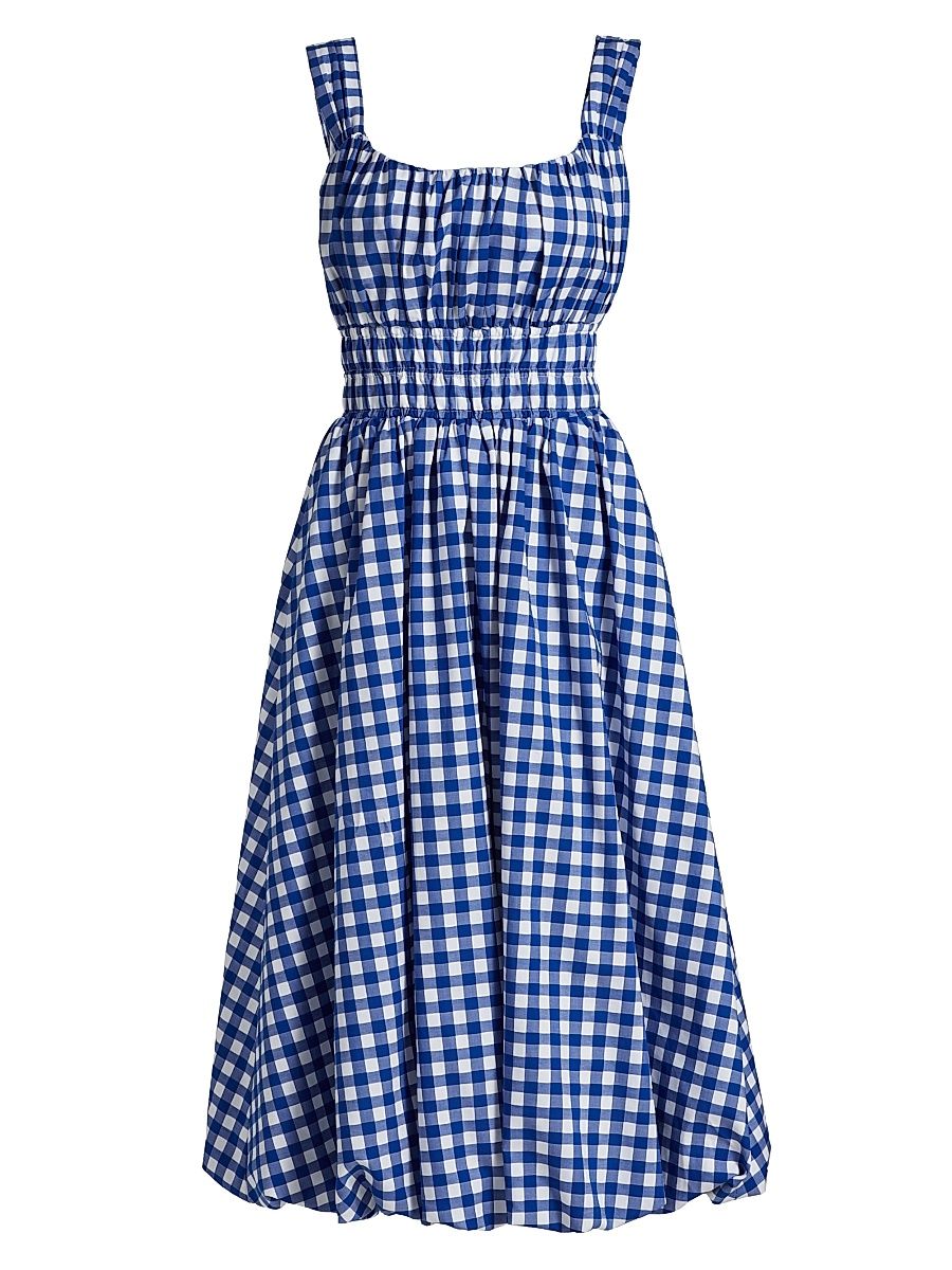 Women's Neci Gingham Cotton Scoopneck Midi-Dress - Navy - Size XL