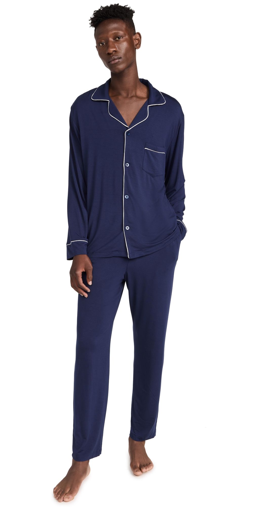 Eberjey William Modal Long PJ Set True Navy/Ivory XS