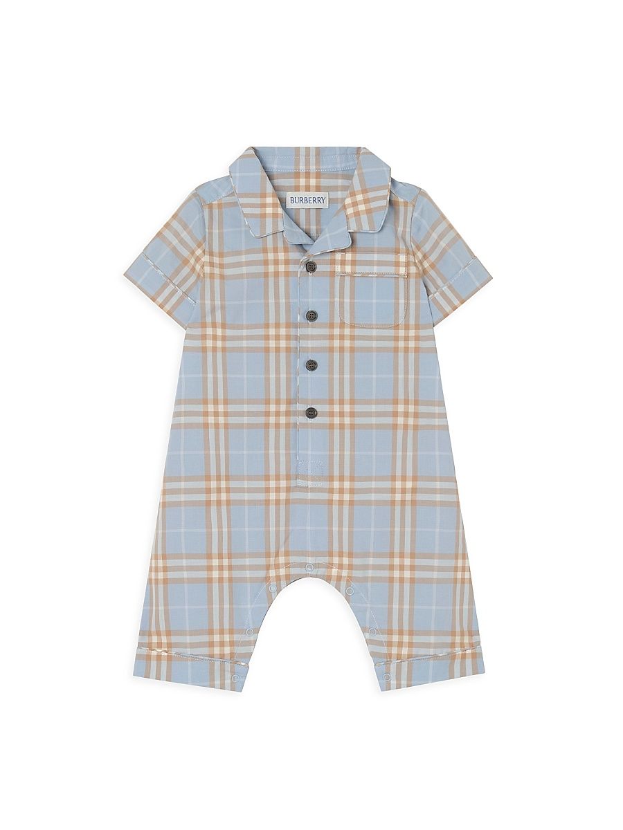 Baby Boy's Check Coveralls - Dusty Blue - Size 12 Months