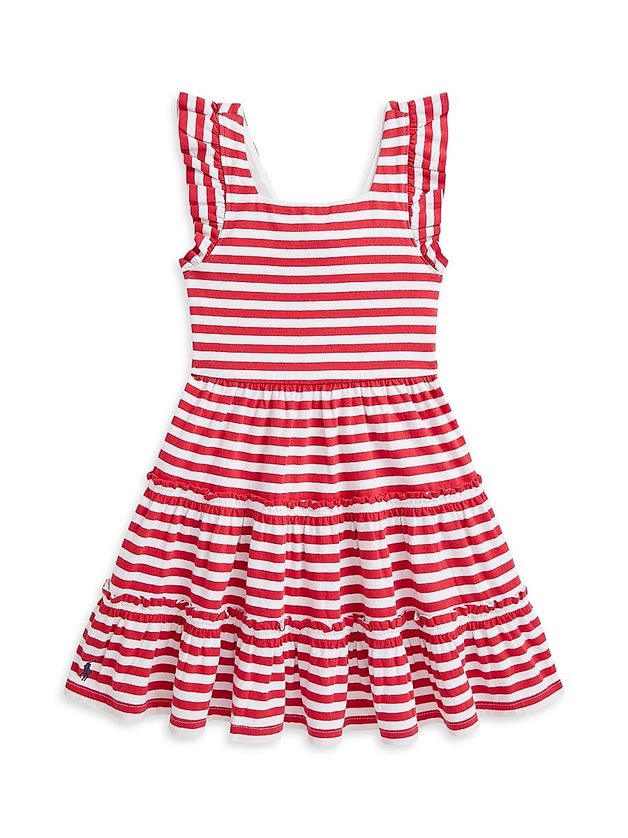 Little Girl's & Girl's Striped Jersey Dress - Red White Stripe - Size 16