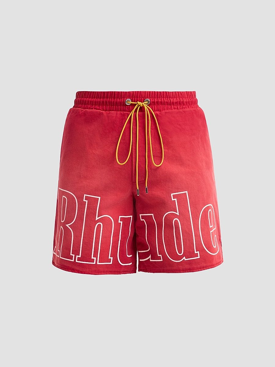 Men's Washed Logo Track Shorts - Washed Red White - Size XXL