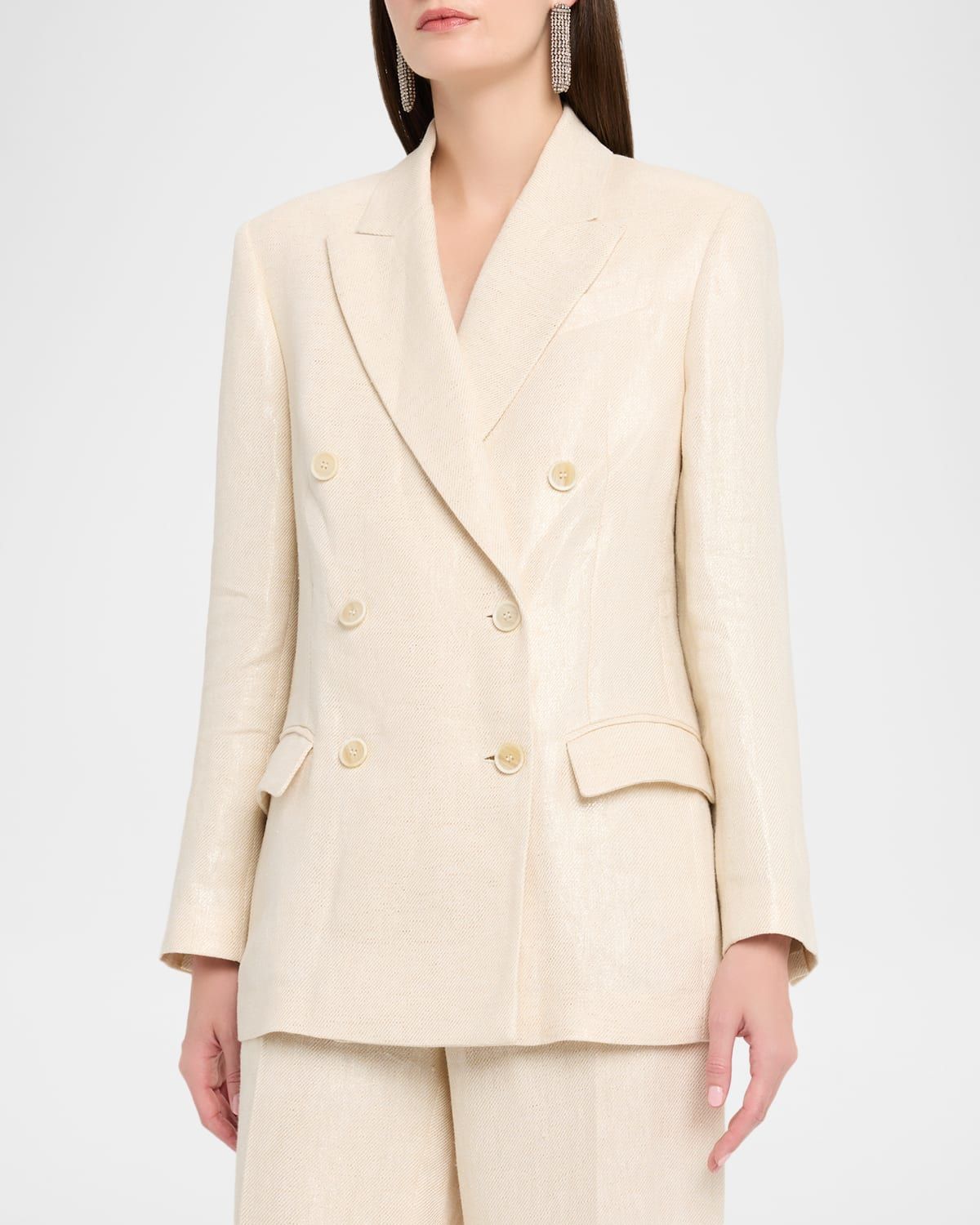 Shimmering Cotton-Silk Twill Double-Breasted Blazer