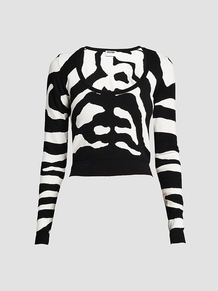 Women's Zebra Print Crop Sweater - Multi Black - Size 6