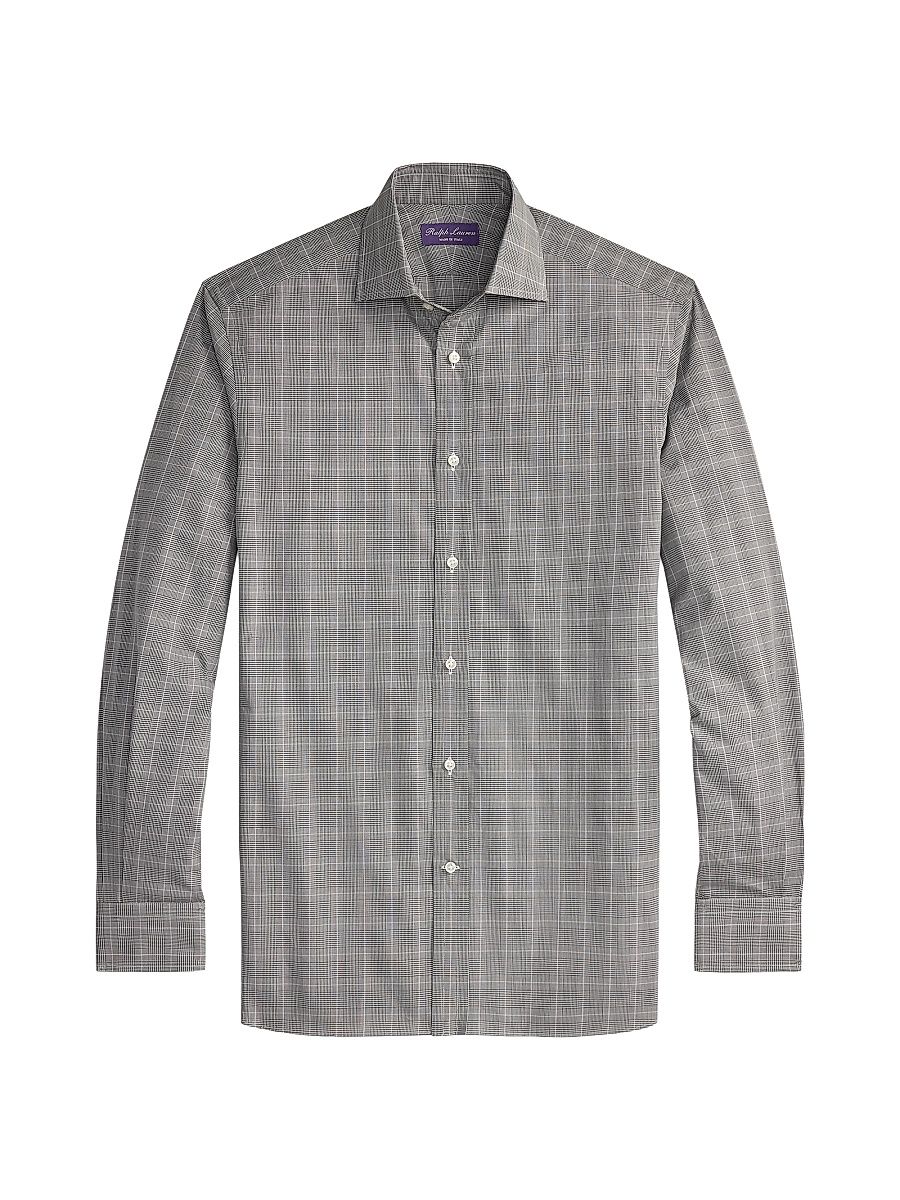 Men's Aston Glen Check Cotton Dress Shirt - Black White - Size 17