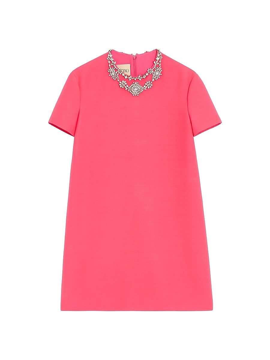 Women's Embroidered Crepe Couture Short Dress - Coral - Size 0