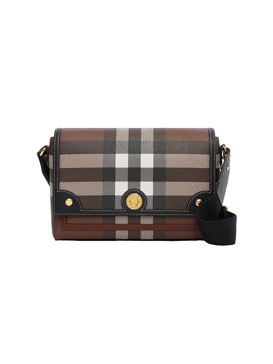 Women's Medium Note Check Coated Canvas Crossbody Bag - Dark Birch