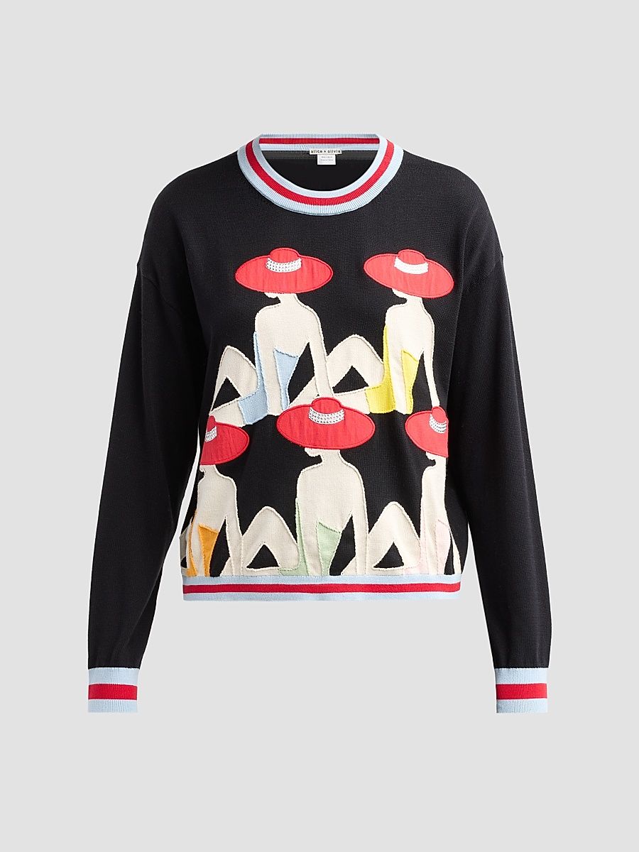 Women's Gleeson Embroidered Stretch-Cotton Crewneck Sweater - Size XL