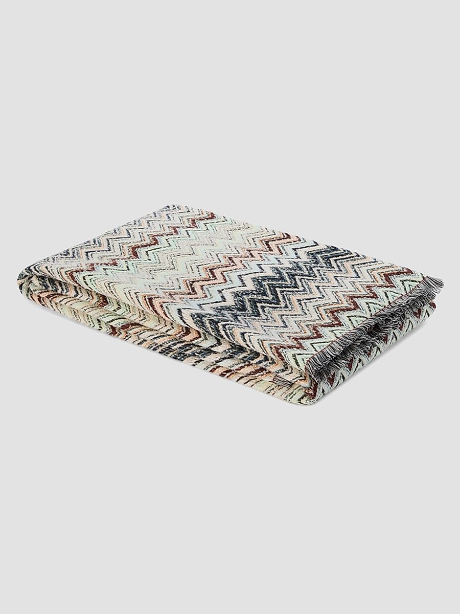 Forest Zigzag Cotton-Wool Throw - Blue Multicolor