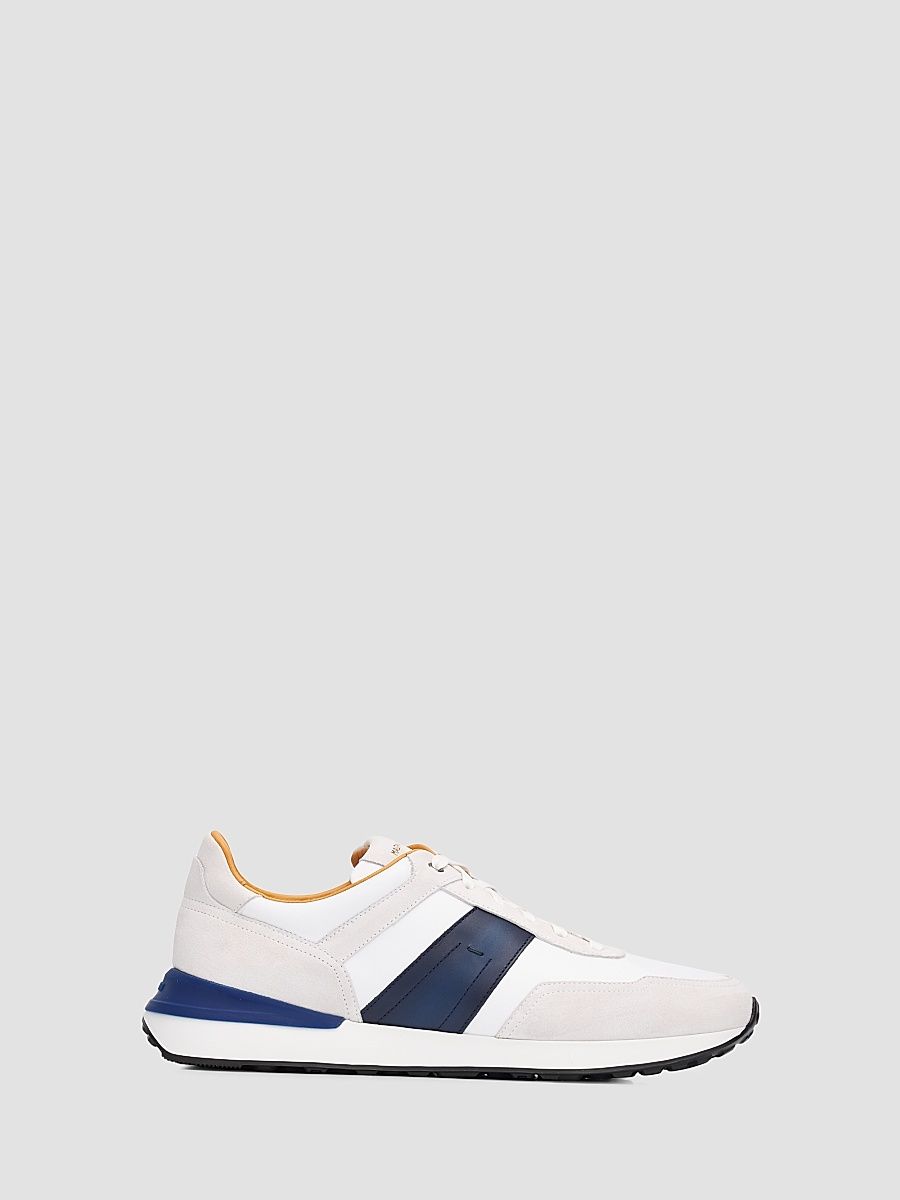 Men's Sentro Leather Low-Top Sneakers - White Navy - Size 13