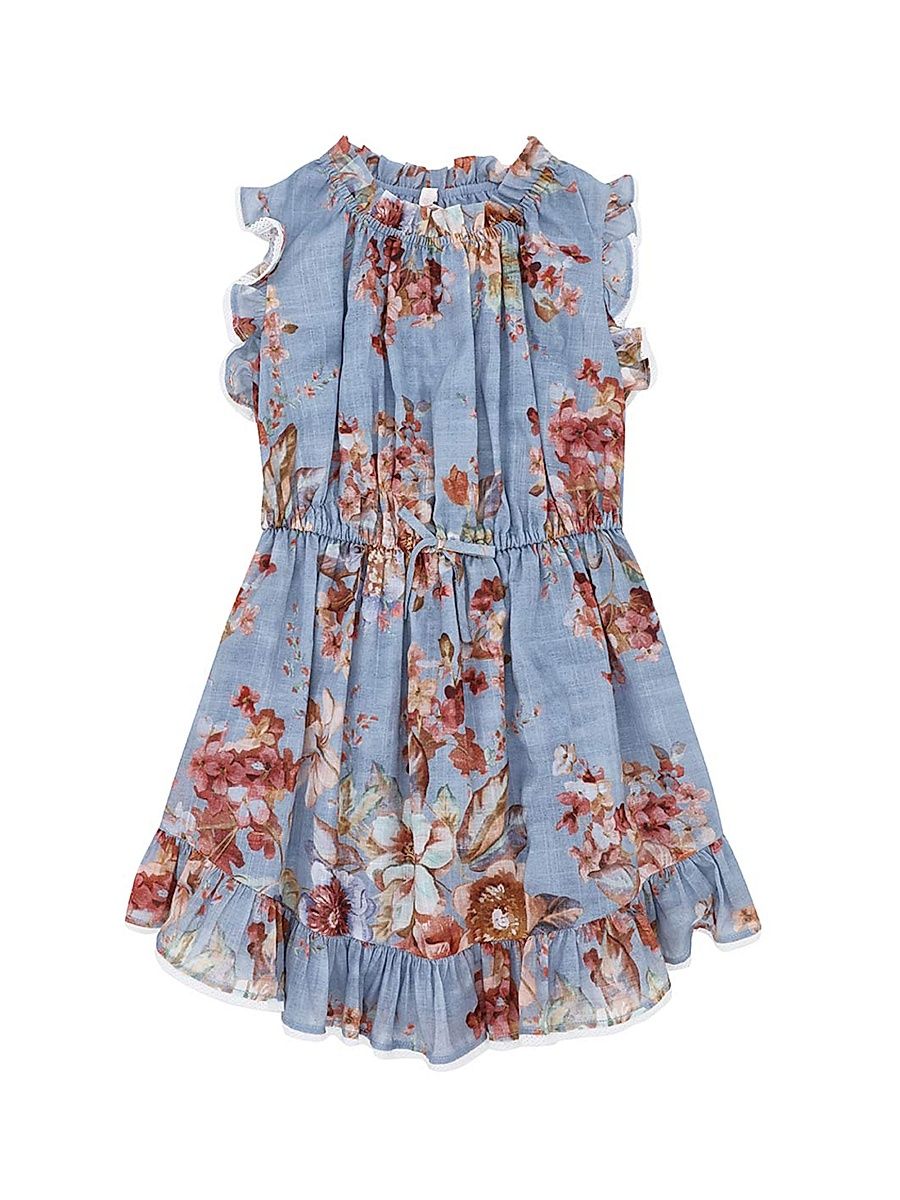 Little Girl's Awaken Flip Dress - Denim Floral - Size 12