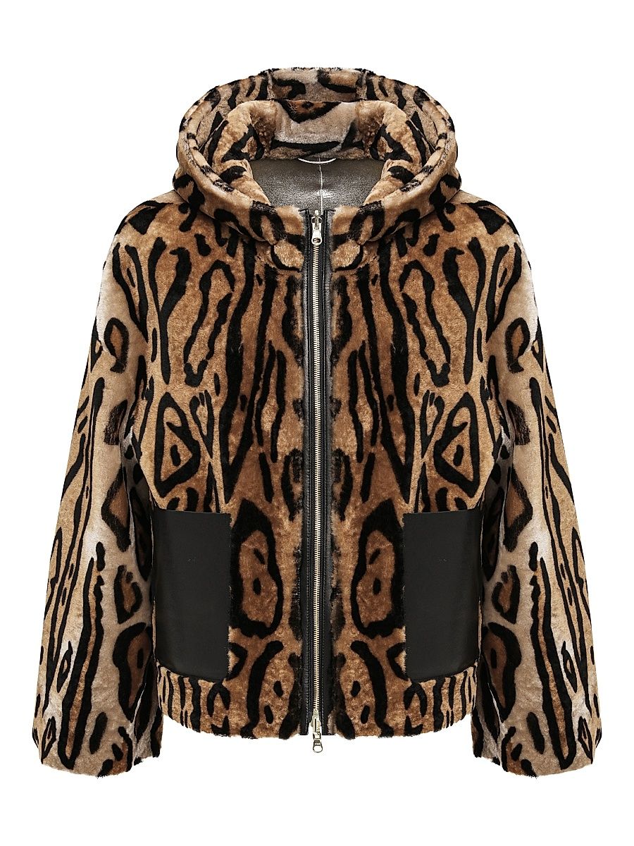 Women's Reversible Select Shearling Lamb Hooded Jacket - Ocelo Print - Size Large