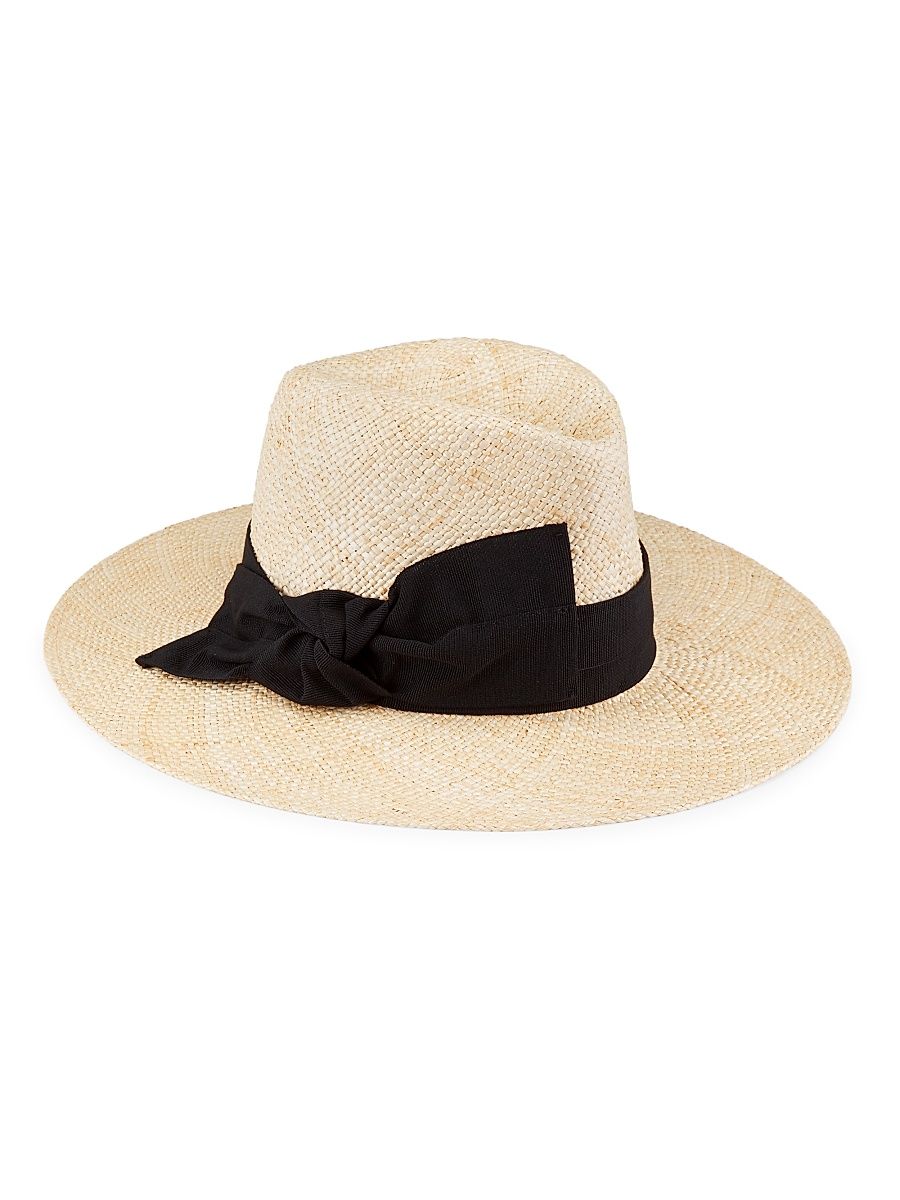 Women's Harper Straw Wide-Brim Fedora - Natural Black - Size Medium